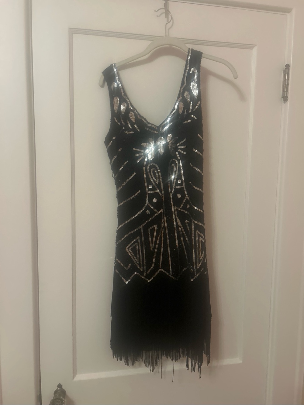 Amazon Black Sequin Mini Dress with Silver Geometric Detail